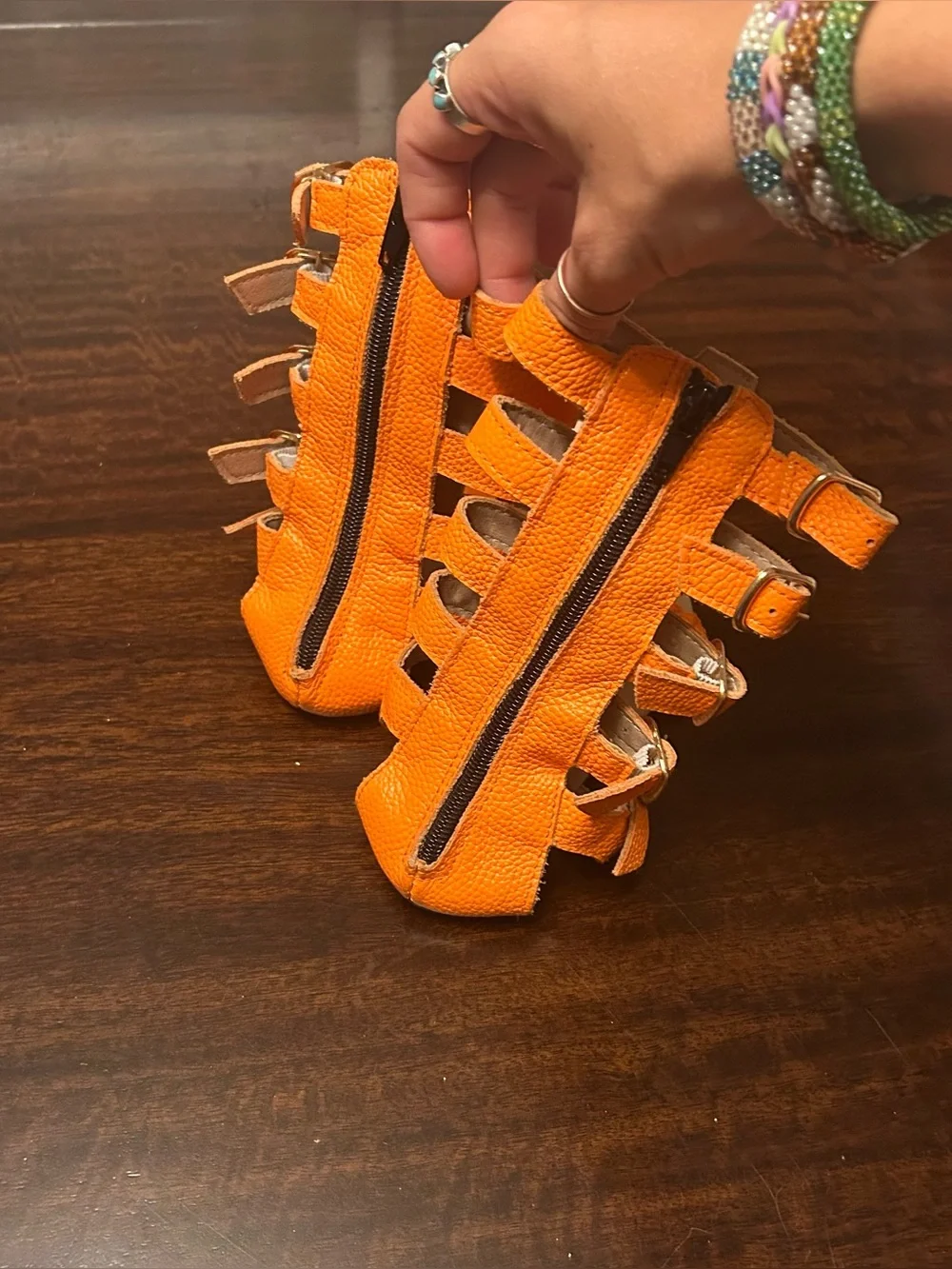 Junior girl monkey feet orange gladiator sandals size 4-5Y